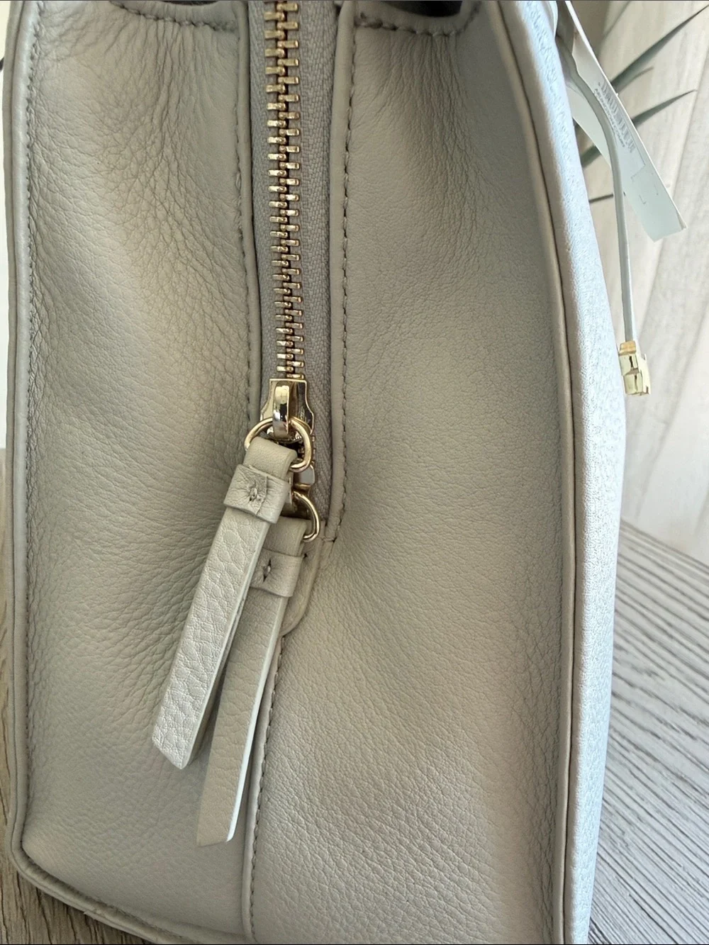 RADLEY LONDON Light Gray Pebbled Leather Zip Top Tote Bag NWT